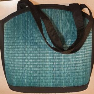 Baskets of Cambodia Large Teal & Tan Interior Lovely Natural Handwoven Boho Tote